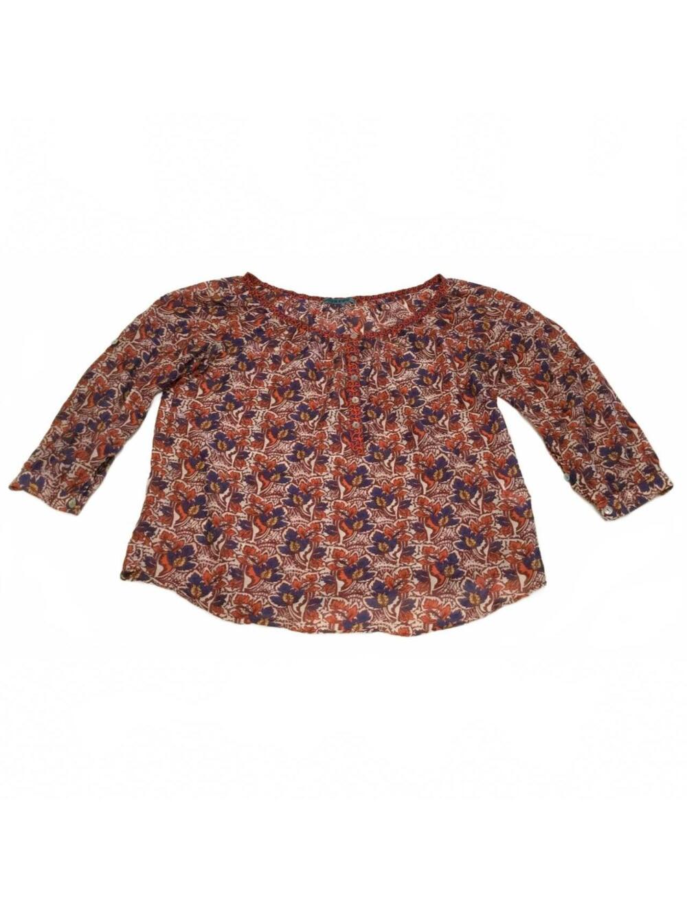 Velvet by Graham & Spencer Boho print cotton & Silk convertible sleeve blouse L